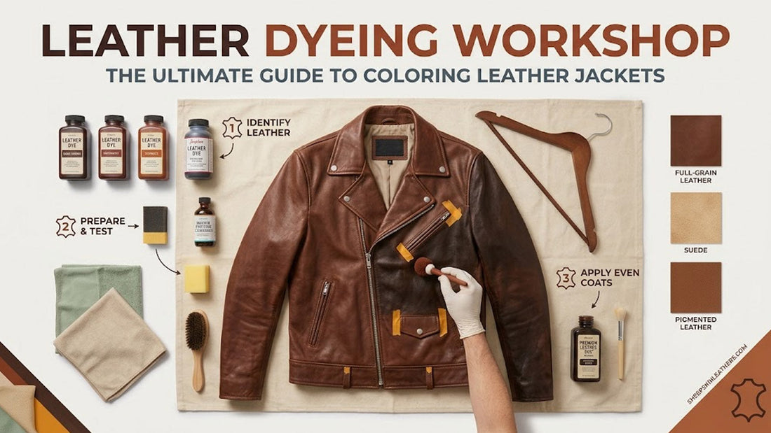 Leather dyeing workshop showing how to prepare and dye a brown leather jacket evenly