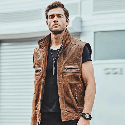 Leather Vest-Shearling Vest-Sheepskin Vest-Cowboy Vest