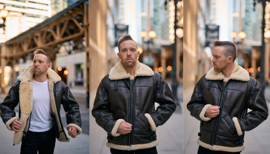 A model wearing a modern aviator jacket showcasing the 2025 fashion trend