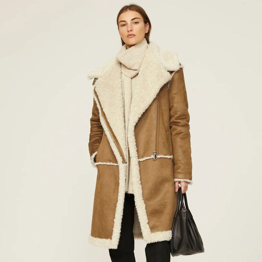 Shearling Leather Coat-Sheepskin Coat-Trench Leather Coat