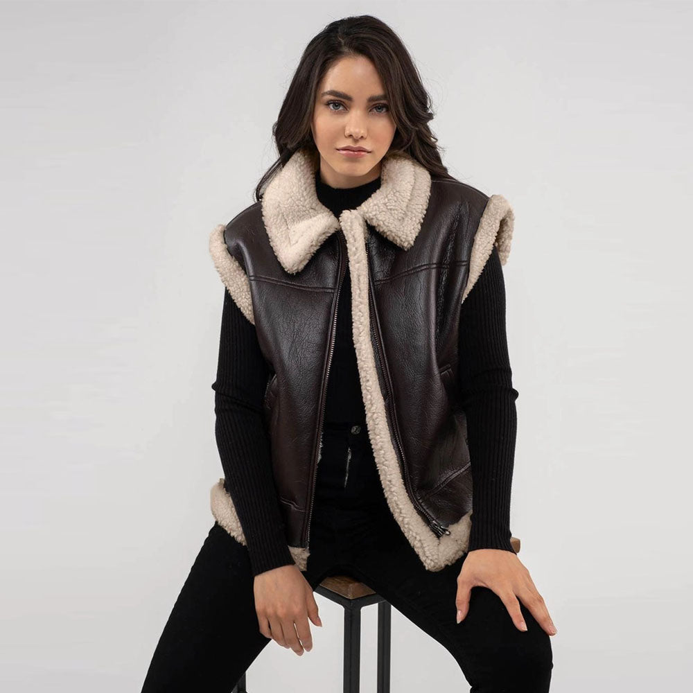 Shearling Leather Vest-Sheepskin Vest-Cowboy Vest