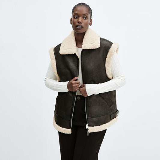Shearling Leather vest-Sheepskin Vest-Aviator vest