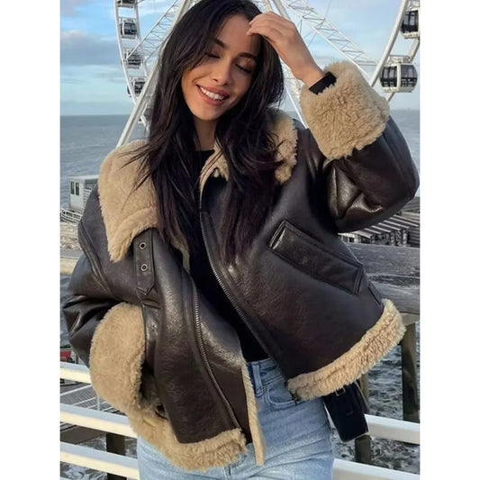 Sheepskin Leather Jacket-Shearling Jacket-B3 Bomber Jacket