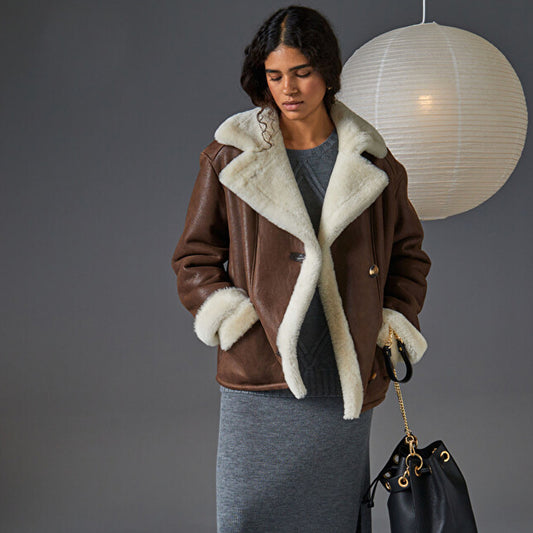 Sheepskin Leather Jacket-Shearling Jacket-B3 Bomber Jacket