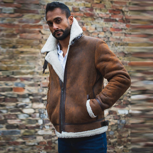 Sheepskin Leather Jacket-Shearling Jacket-B3 Bomber Jacket