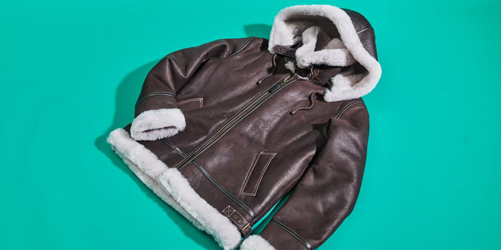 Men airforce shearling leather jacket on display