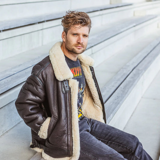 Sheepskin Leather Jacket-Shearling Jacket-B3 Bomber Jacket