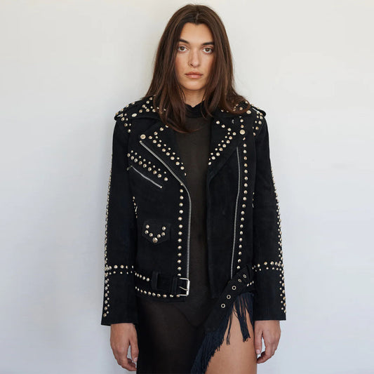 Studded leather jacket-Spiked jacket-Sheepskin Jacket