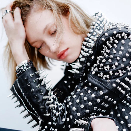 Studded Leather Jacket-Spiked Jacket-Motorcycle Jacket