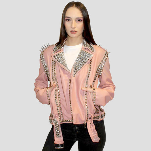 Studded Leather Jacket-Spiked Jacket-Sheepskin Jacket