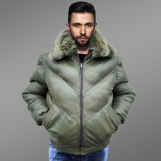 V-Bomber Jacket-Leather Jacket-Bubble Jacket-Sheepskin Jacket