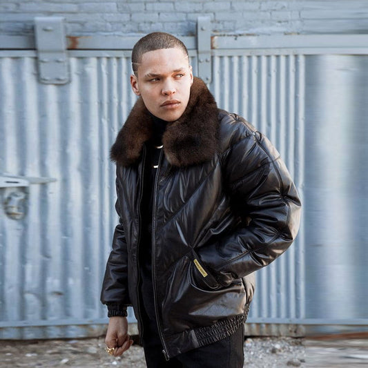 V-Bomber Jacket-Leather Jacket-Bubble Jacket-Sheepskin Jacket