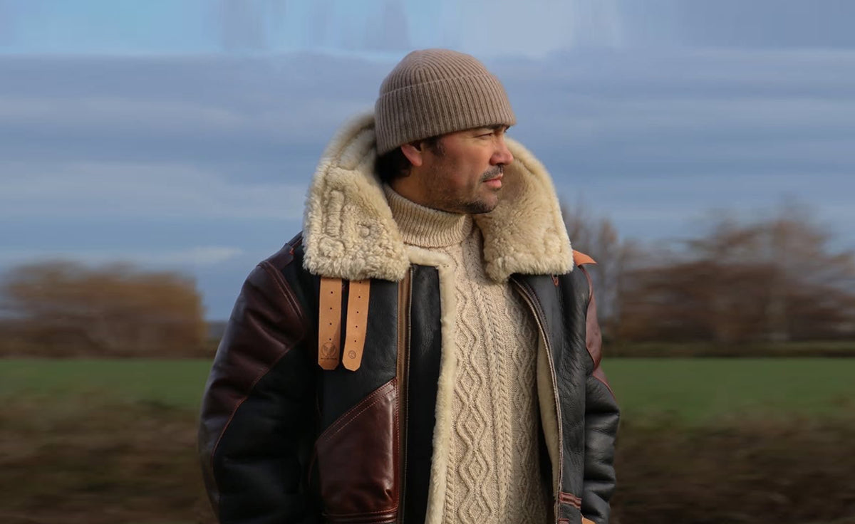 Victoria B3 Bomber Jacket – 100% Sheepskin Shearling Leather – Brown/Ivory S To 8XL