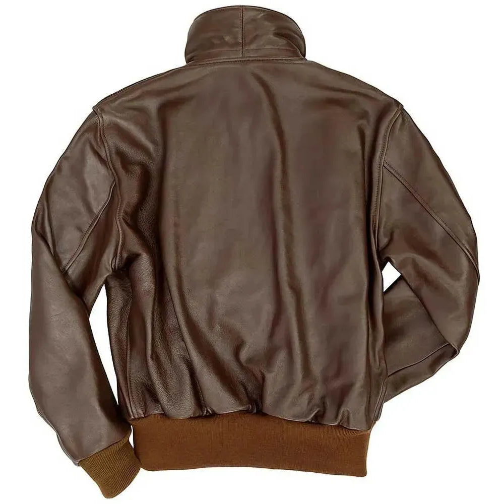 Rear flat lay view of 1931 spec A-2 horsehide flight jacket displaying seamless single-piece back torso.