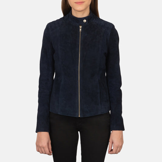 New Navy Blue Western Women's Suede Leather Jacket