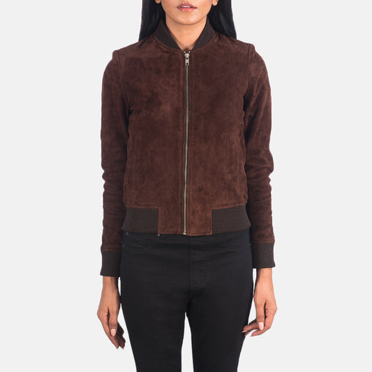 New Brown Bomber Western Women's Suede Leather Jacket