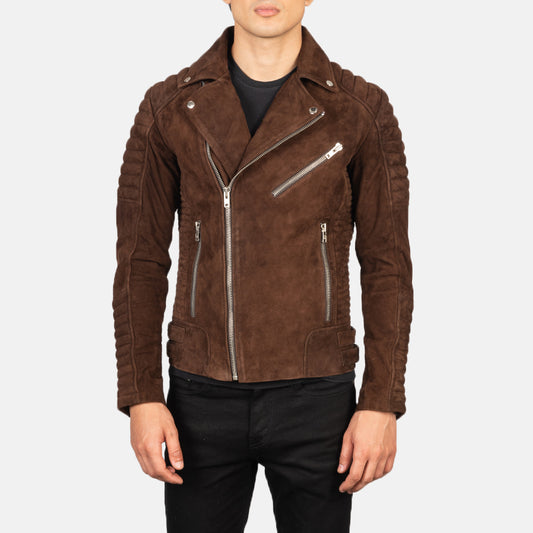 New Armand Mocha Motorcycle Riding Moto Suede Leather Biker Jacket For Men
