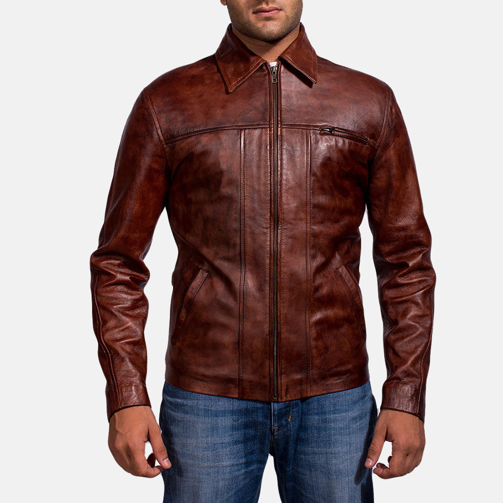 New Abstract Maroon Biker Moto Riding Leather Jacket For Men