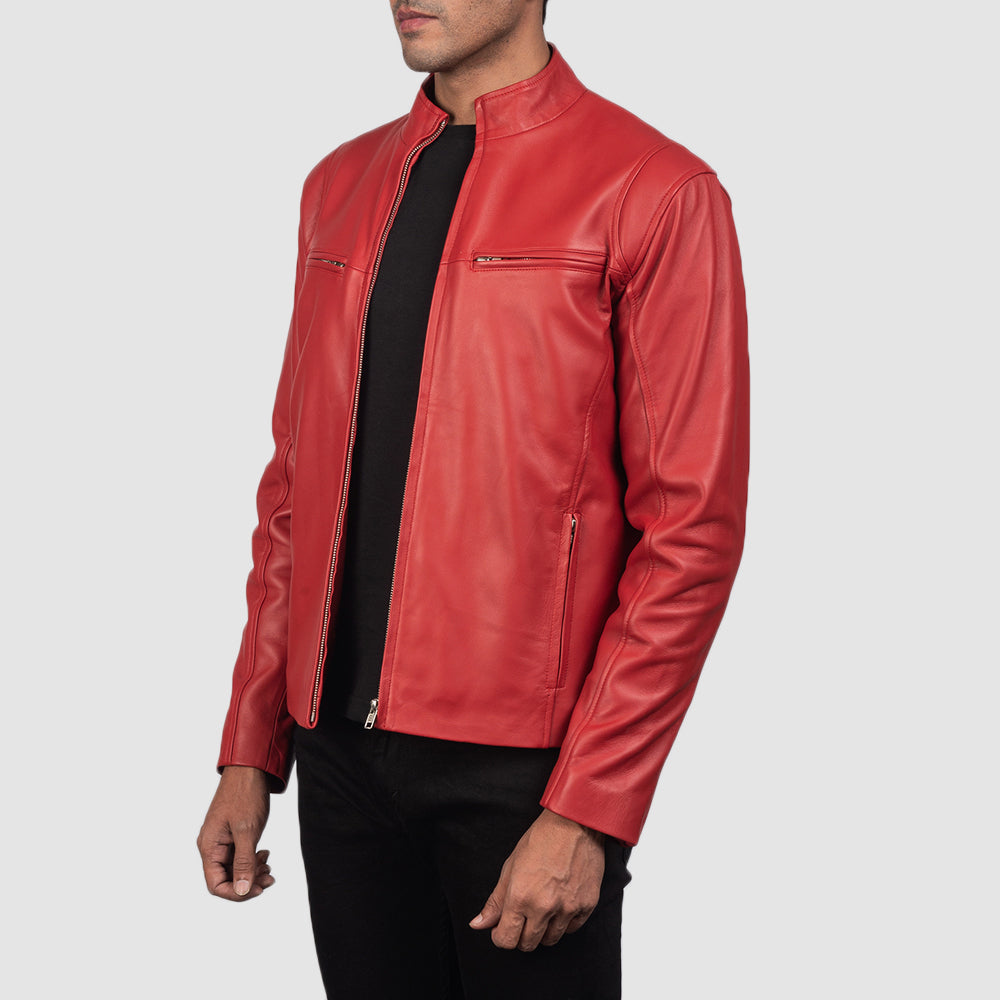 New Red Moto Riding Motorcycle Leather Biker Jacket For Men