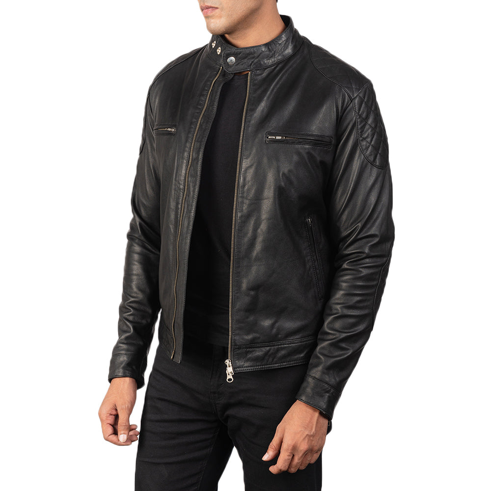 New Black Gatsby Racing Motorcycle Leather Biker Jacket For Men