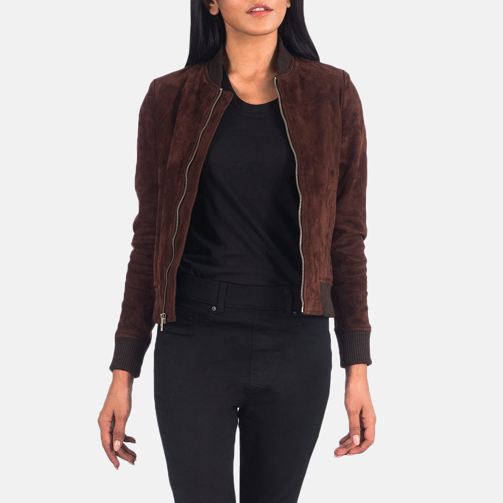New Brown Bomber Western Women's Suede Leather Jacket