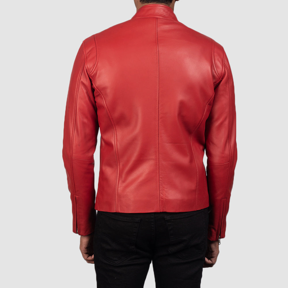 New Red Moto Riding Motorcycle Leather Biker Jacket For Men