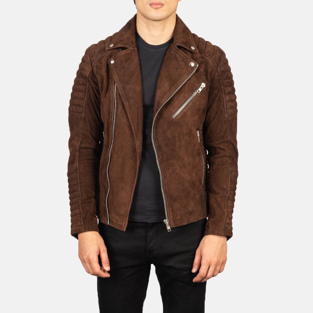 New Armand Mocha Motorcycle Riding Moto Suede Leather Biker Jacket For Men