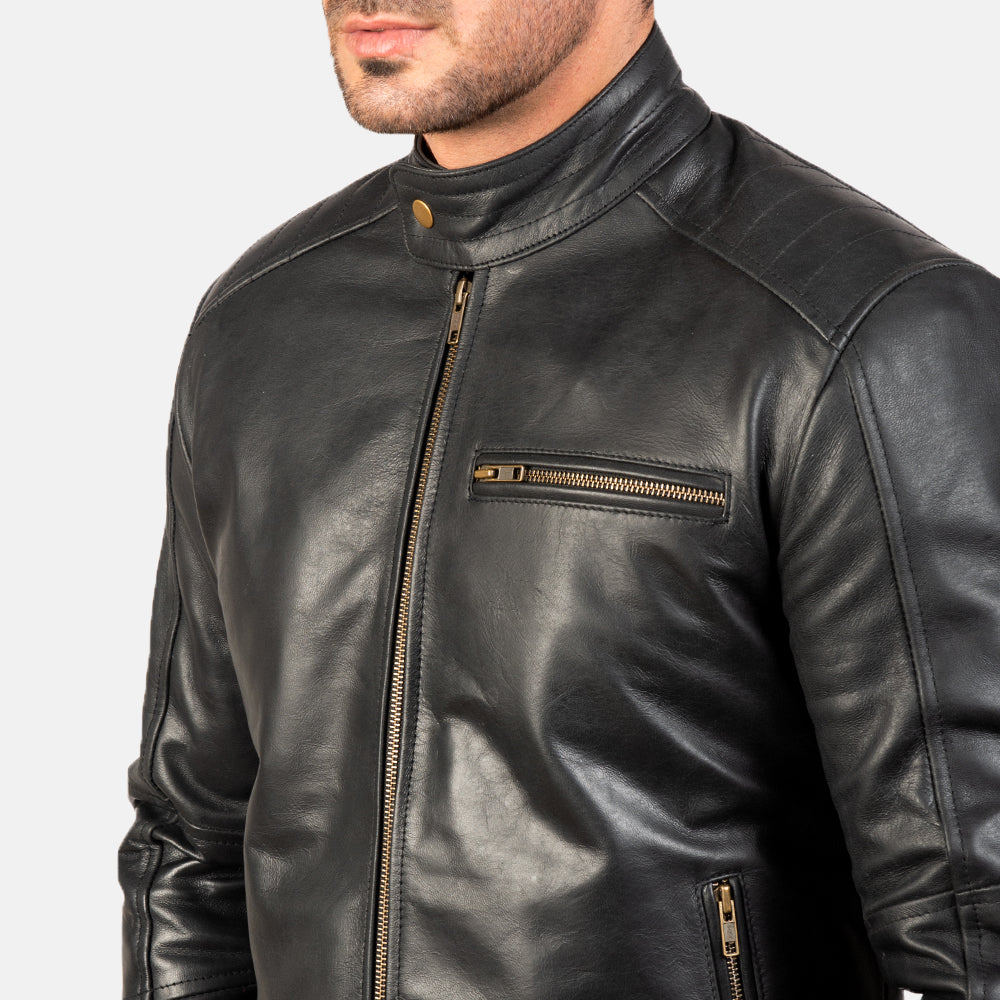 New Dean Black Motorcycle Racing Men Moto Biker Leather Jacket