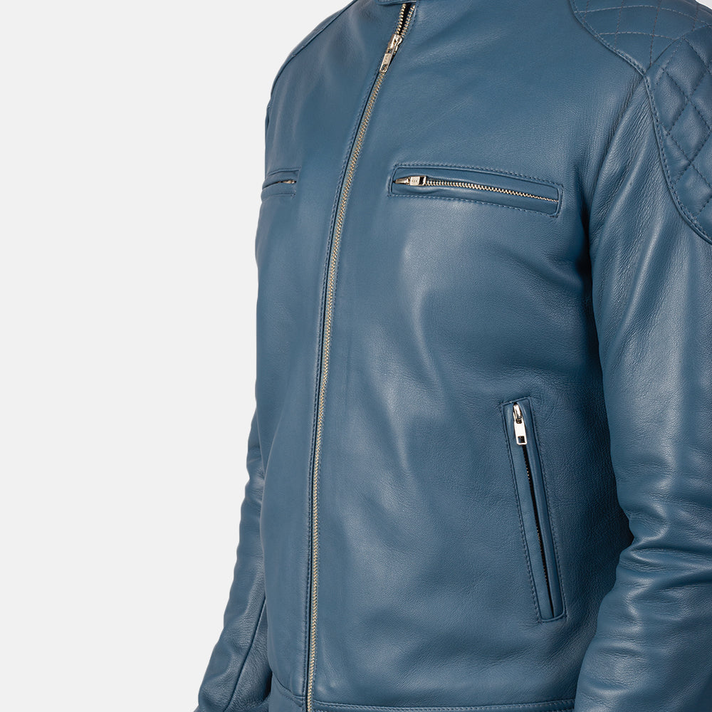 New Gatsby Blue Riding Motorbike Men Biker Leather Jacket