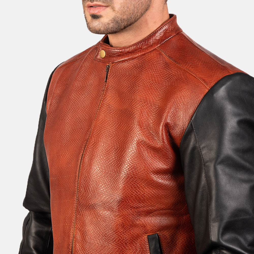 New Men Avan Black & Maroon Motorbike Moto Bomber Leather Biker Jacket