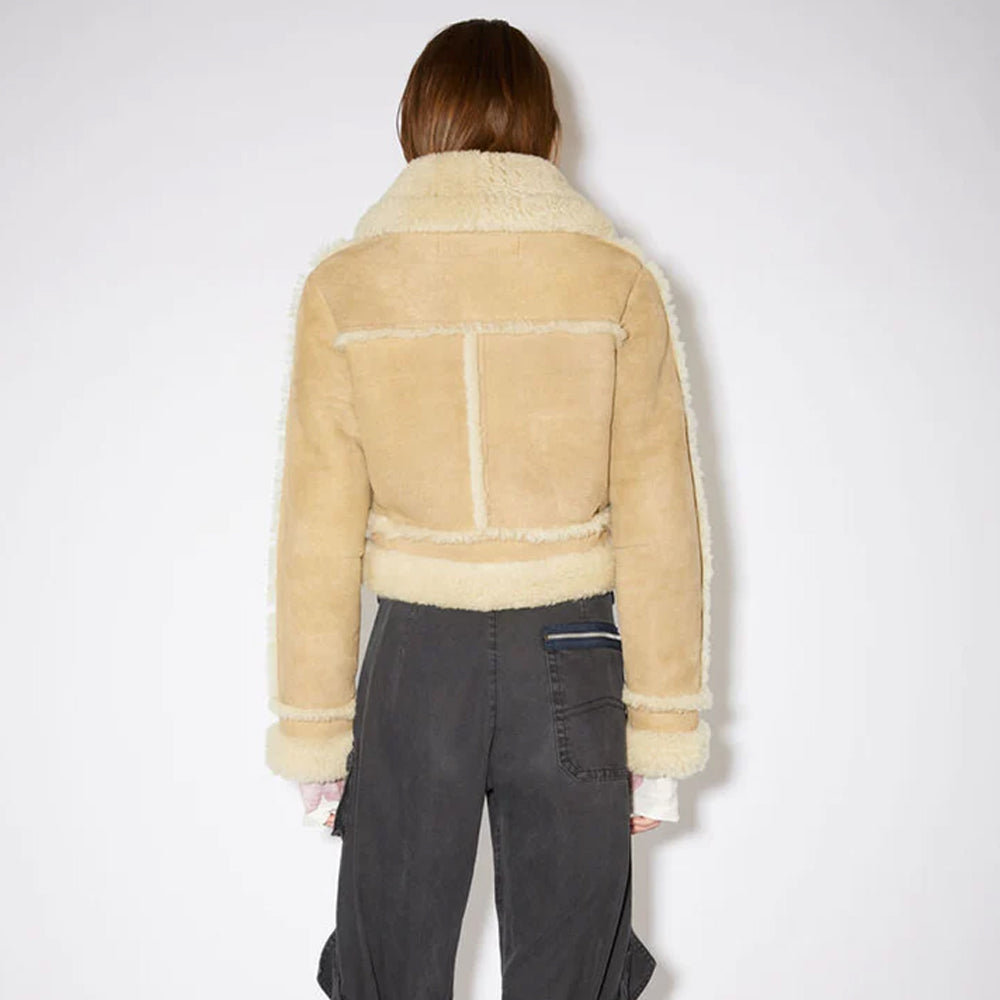 Brown Aviator Shearling Jacket For Women