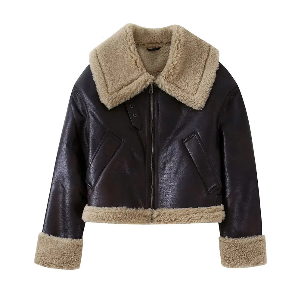 Women Brown Aviator Sheepskin Leather Jacket