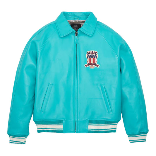 Turquoise Bomber Avirex Icon Leather Jacket