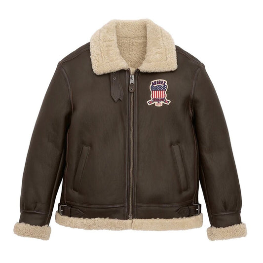 Men's Brown Sheepskin Shearling Avirex Leather Jacket