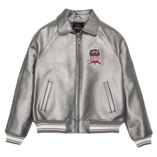 New Metallic Silver Letterman Bomber Avirex Jacket For Men