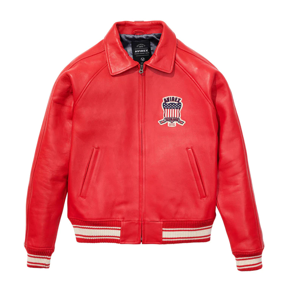 Men's Red Varsity Bomber Avirex Leather Jacket