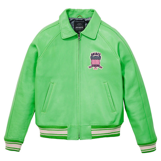 New Icon Green Letterman Bomber Avirex Leather Jacket