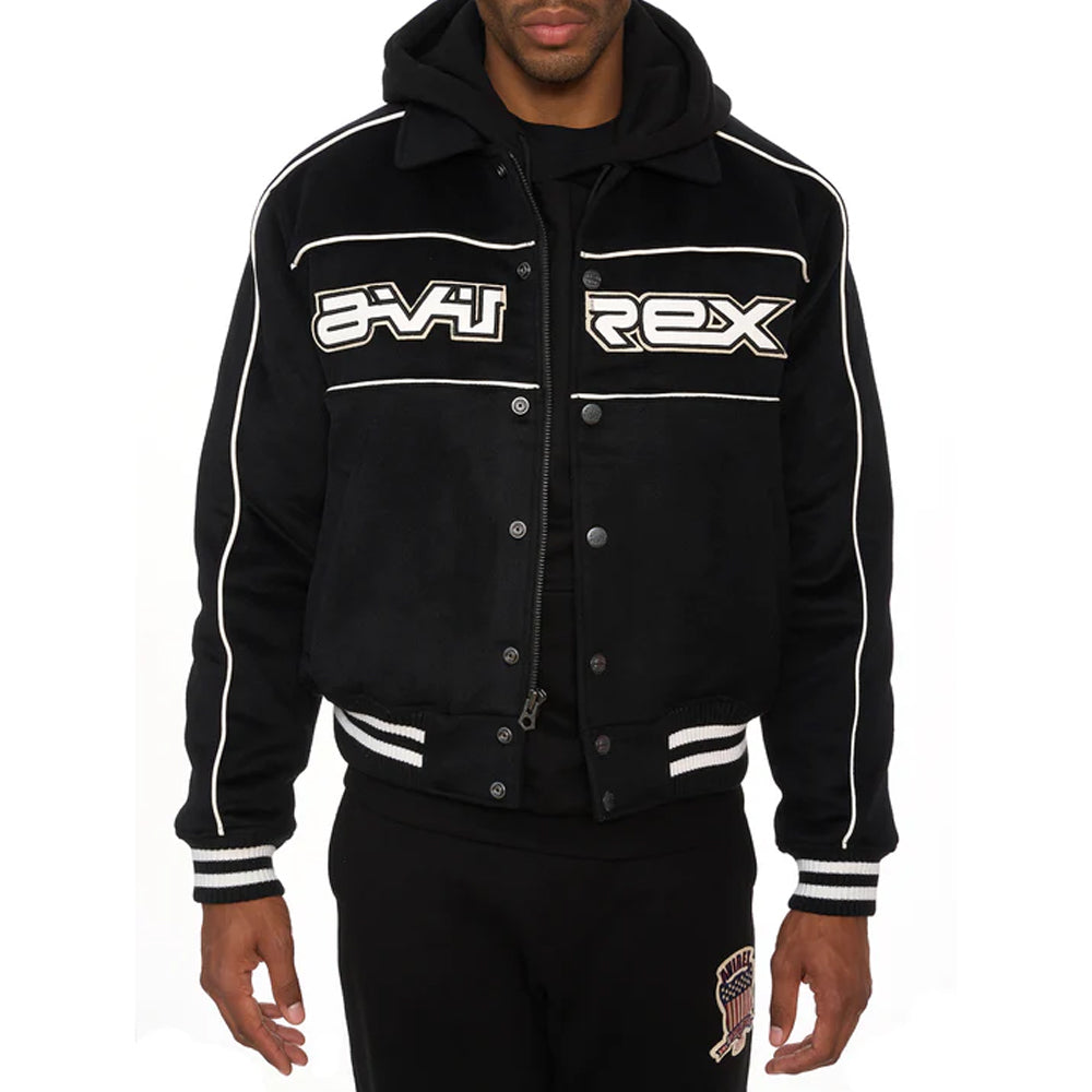 Men Black Woolrider Avirex Leather Jacket