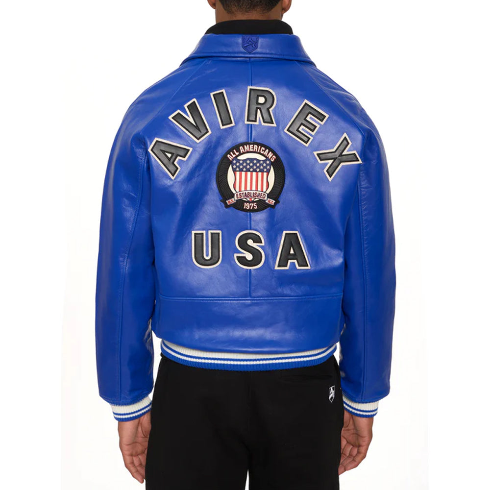 Cobalt Avirex Leather Icon bomber Jacket