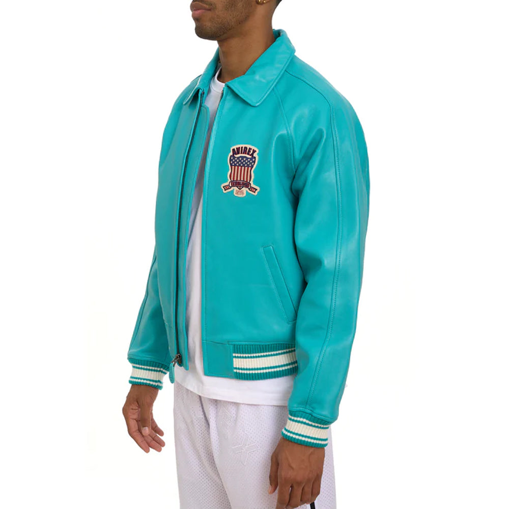 Turquoise Bomber Avirex Icon Leather Jacket