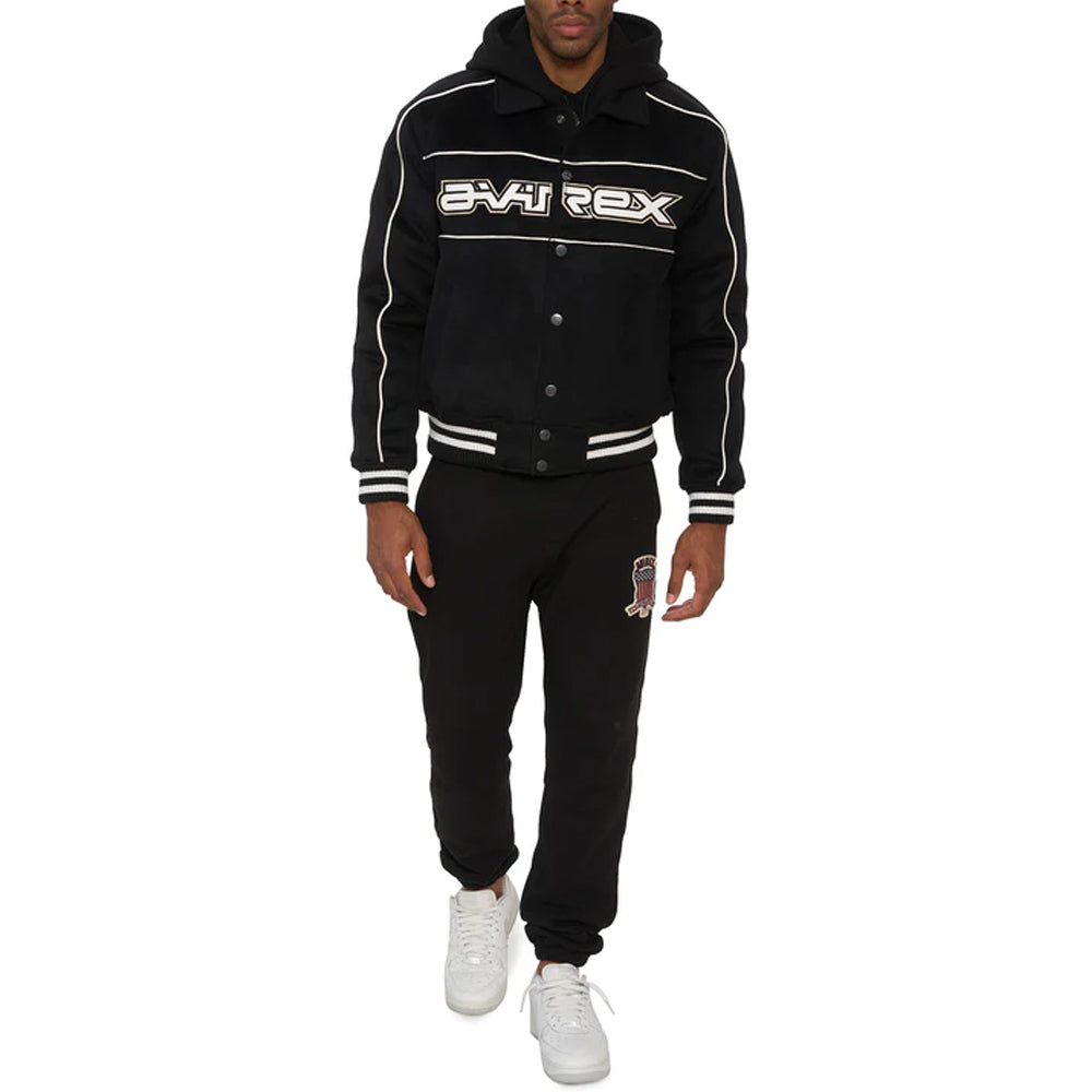 Men Black Woolrider Avirex Leather Jacket