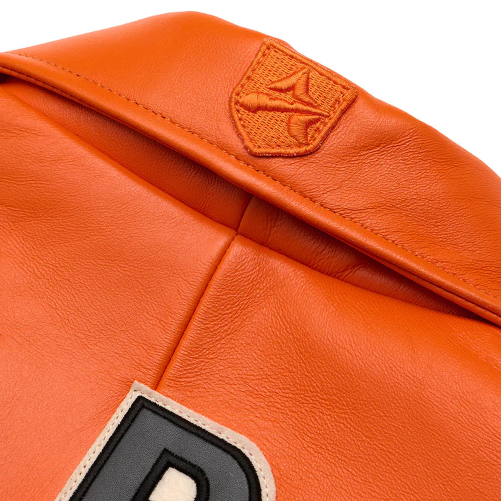 Orange Letterman Leather Bomber Avirex Icon Jacket