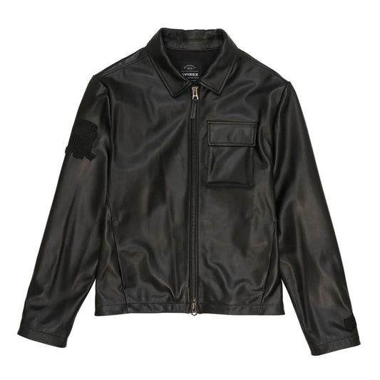 Black Aviator Shirt Style Avirex Leather Jacket