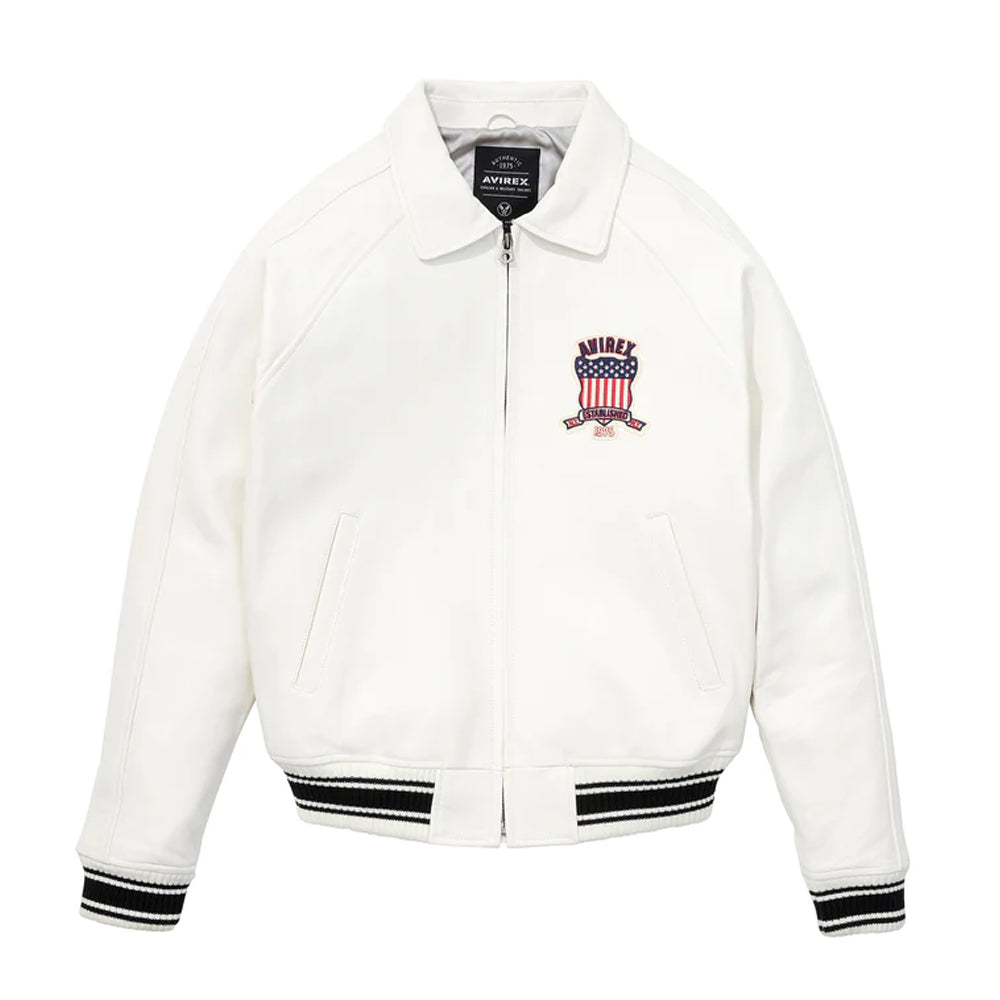 White Avirex Bomber Icon Leather Jacket