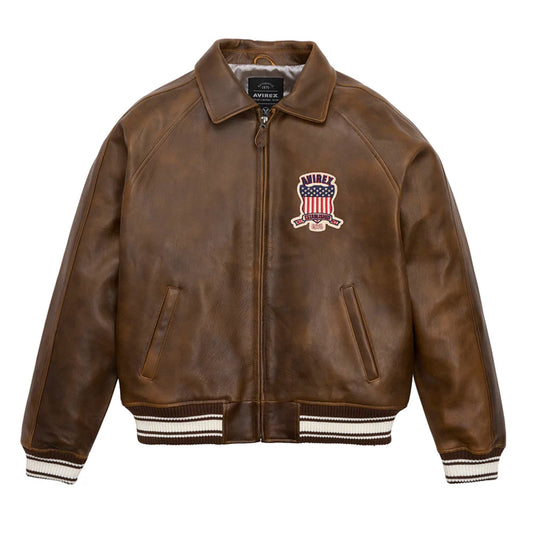 Vintage Brown Letterman Limited Edition Avirex Leather Jacket