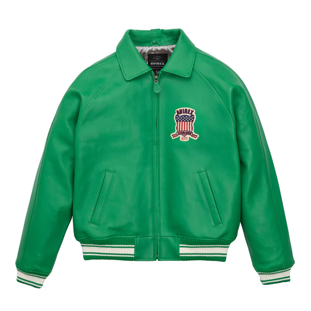Green Varsity Bomber Icon Avirex Leather Jacket