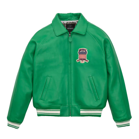 Green Varsity Bomber Icon Avirex Leather Jacket
