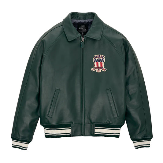 New Varsity Hunter Green Icon Avirex Leather Jacket