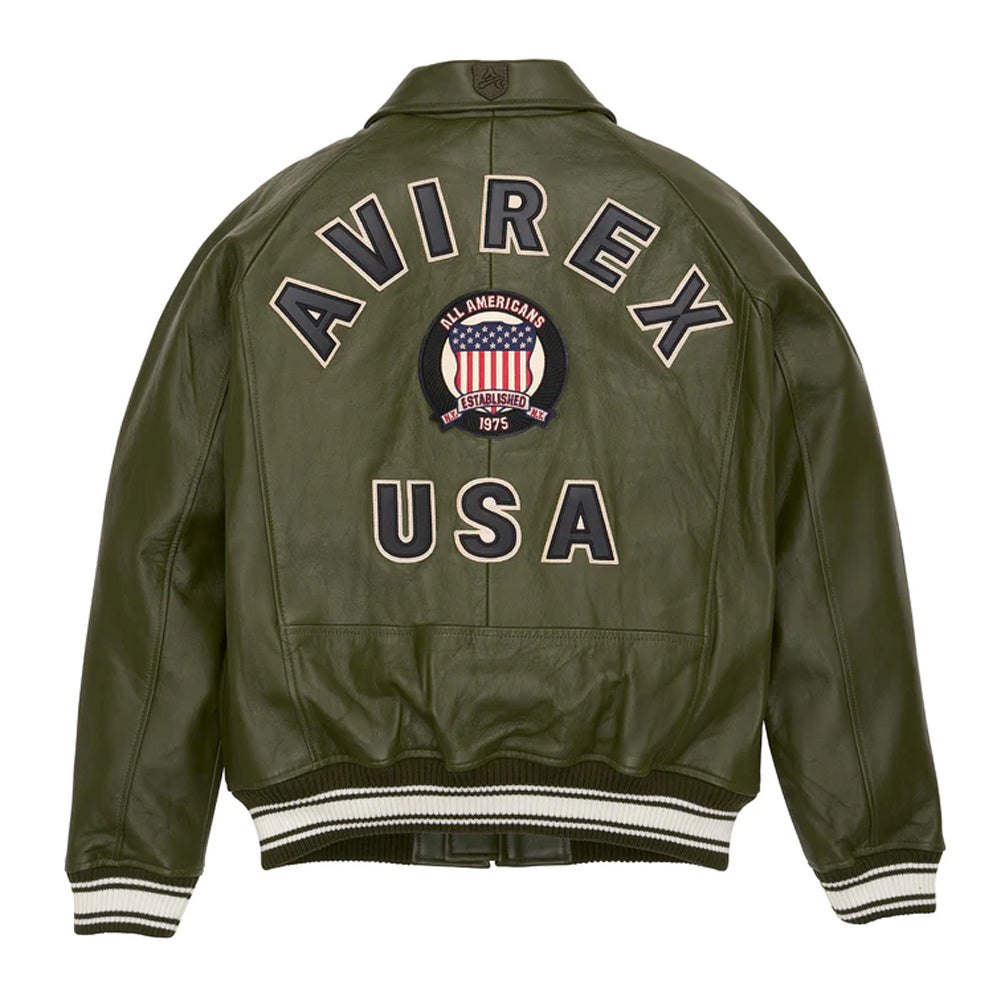Men's Olive Varsity Bomber Avirex Leather Jacket