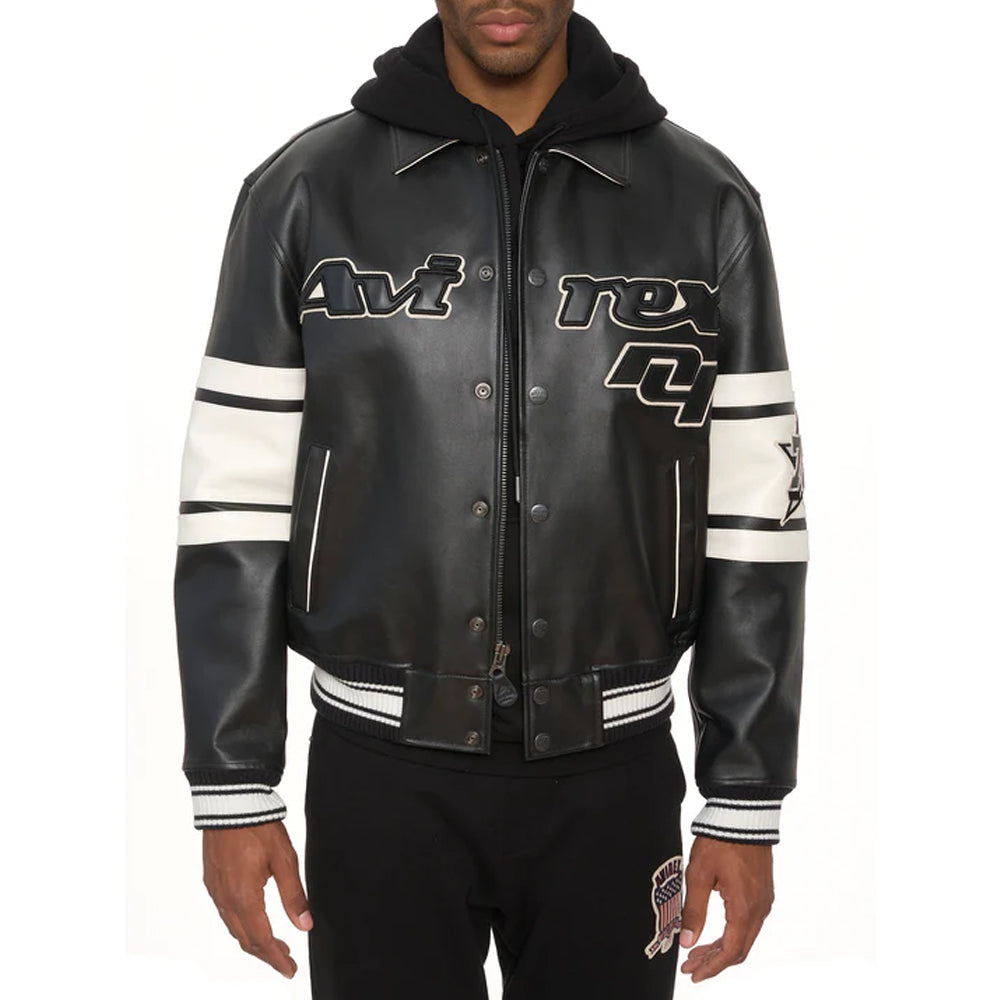 New Black & White Letterman Brooklyn Leather Jacket Jacket
